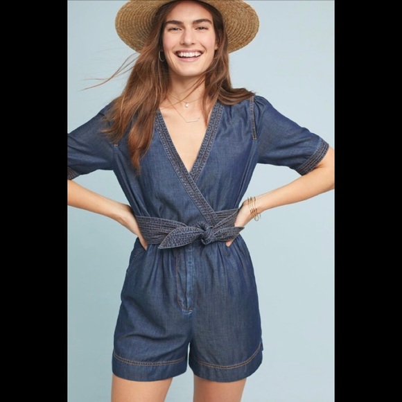 pilcro belted denim jumpsuit